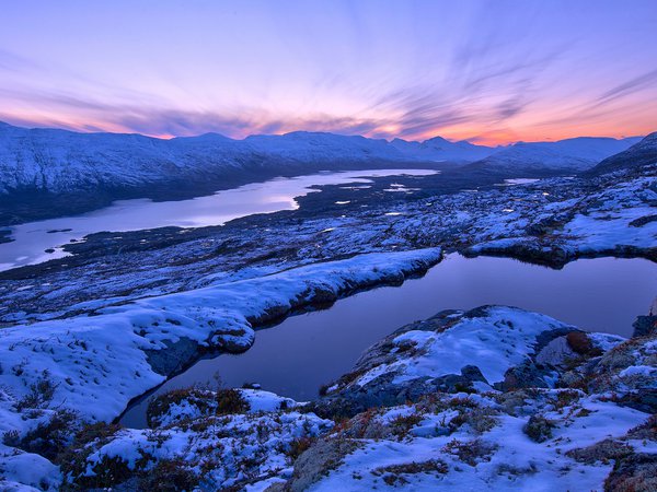 norway, горы, закат, норвегия, снег