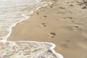 Обои на рабочий стол: beach, footprints, sand, sea, summer, wave, волны, песок, пляж, следы