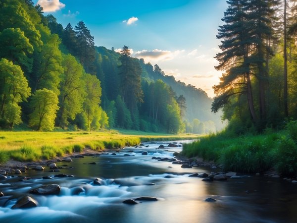 forest, jungle, nature, river, stream, trees