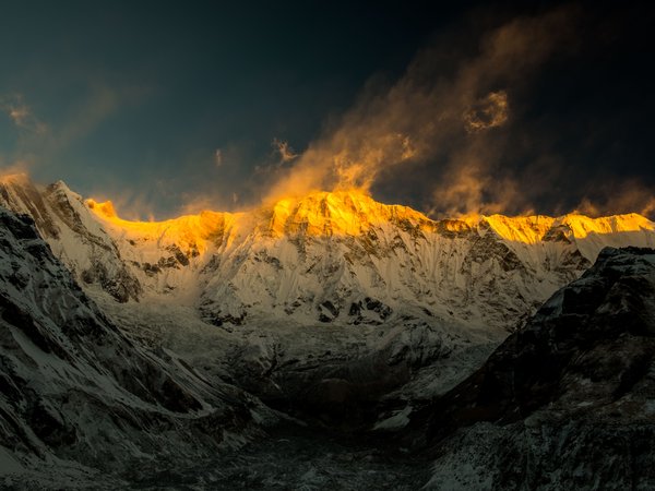 Annapurna, горы, закат солнца