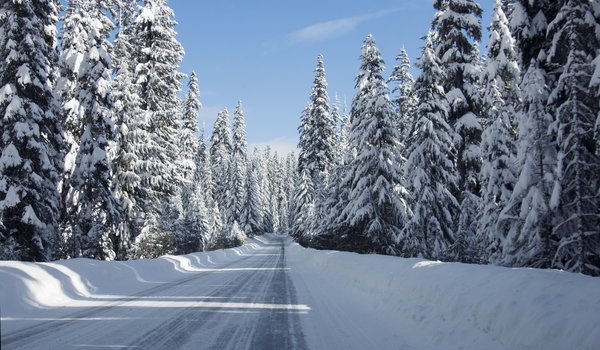 Обои на рабочий стол: landscape, road, snow, tree, winter, дорога, зима, пейзаж, снег