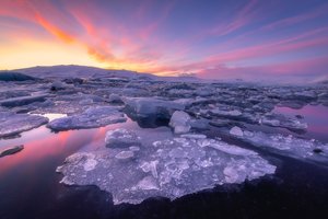 Обои на рабочий стол: закат, лед, море