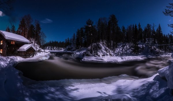 Обои на рабочий стол: moonlight, Myllykoski rapids, ночь, река, холод