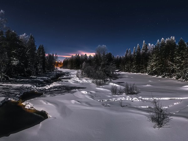 зима, ночь, река