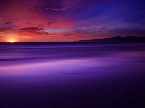 закат, тихий океан, фиолетовый