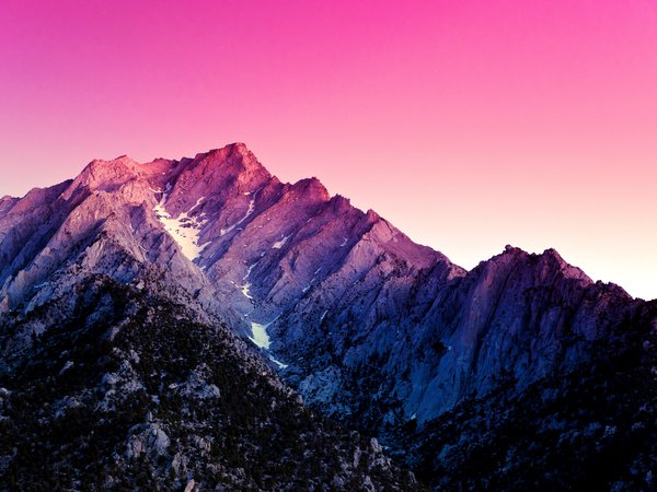 восход, горы, розовый, снег