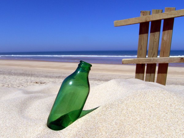 бутылки, море, песок, пляж