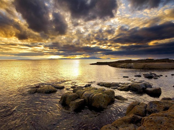 закат, камни, море