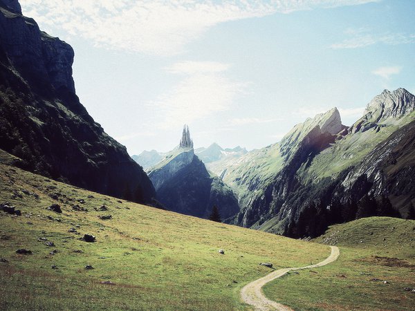горы, тропинка, храм