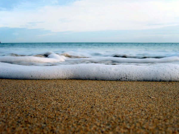 море, небо, пена, пляж