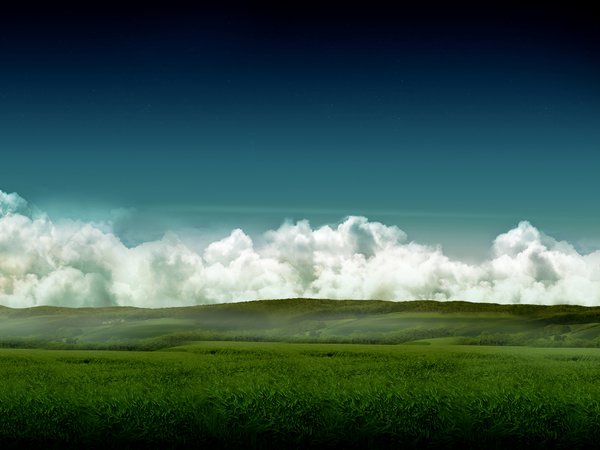 луг, облака