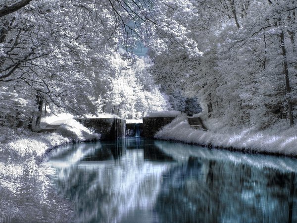 канал, мост, снег