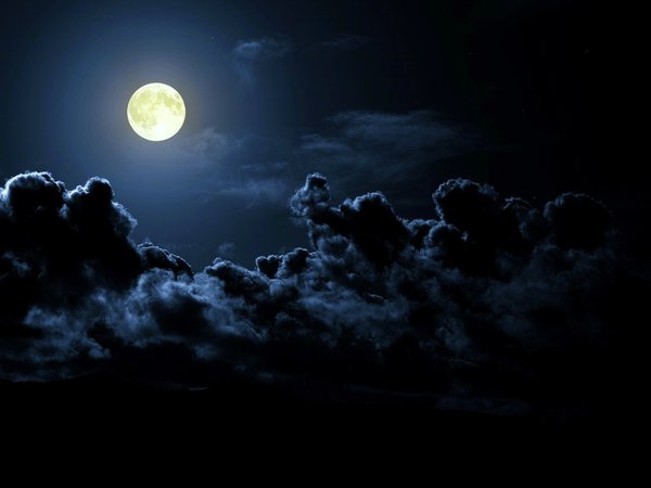 луна, ночь, тучи