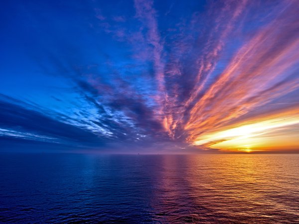 закат, море, небо