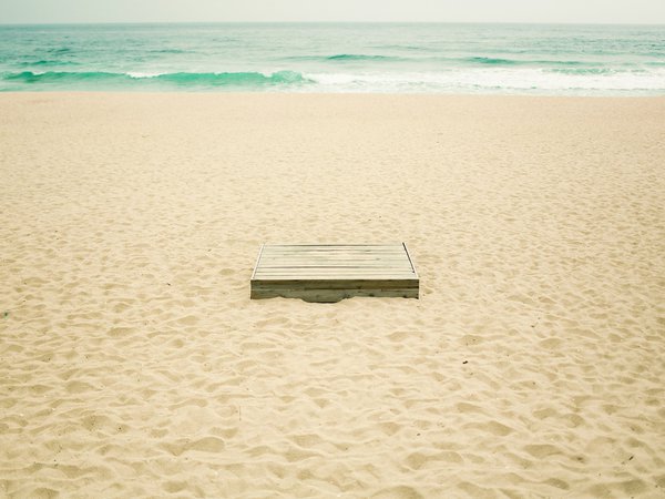 море, песок, пляж, ящик