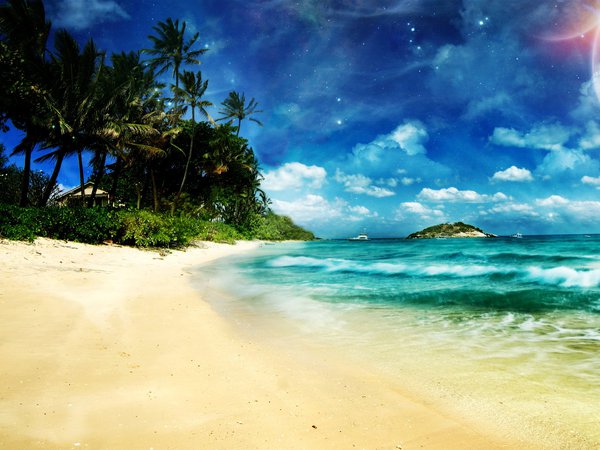 курорт, море, пальмы, песок, пляж, рай, тропики