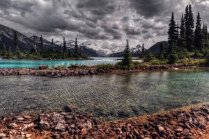 Обои на рабочий стол: hdr, горы, река
