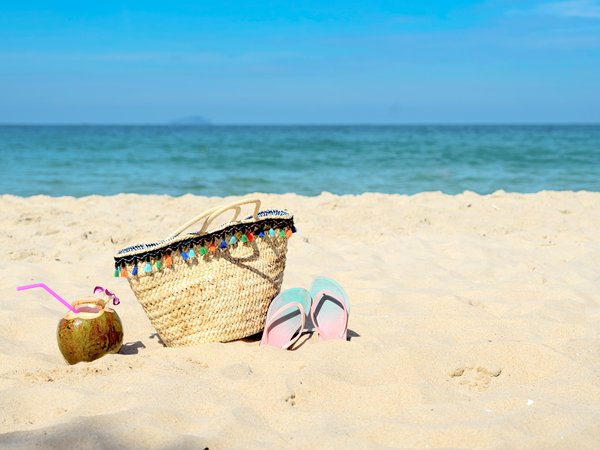 beach, coconut, sand, sea, summer, tropical, vacation, кокос, лето, море, небо, песок, пляж