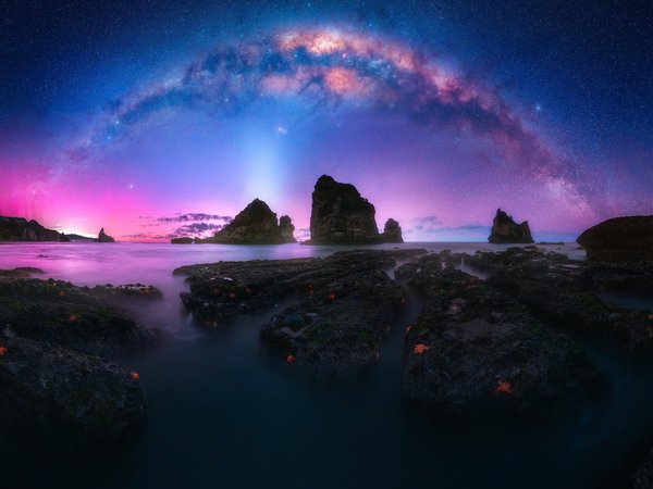 milky way, nature, rocks, sea, sky, stars, звезды, красота, млечный путь, море, небо, ночь, природа, скалы