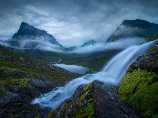 вода, горы, камни, норвегия, поток, природа, скалы