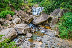 Обои на рабочий стол: Nuwara Eliya, водопад, камни, лес, речка, Шри-Ланка