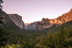 Обои на рабочий стол: california, sunset, usa, waterfall, Yosemite National Park, водопад, закат, калифорния, Национальный парк Йосемити, сша