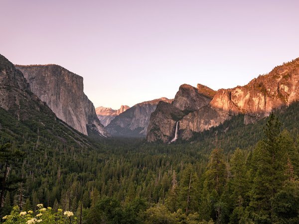 california, sunset, usa, waterfall, Yosemite National Park, водопад, закат, калифорния, Национальный парк Йосемити, сша