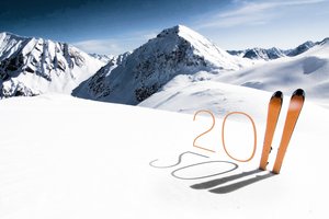 Обои на рабочий стол: 2011, год кошки, год кролика, горы, лыжи, новый год, снег, цифры