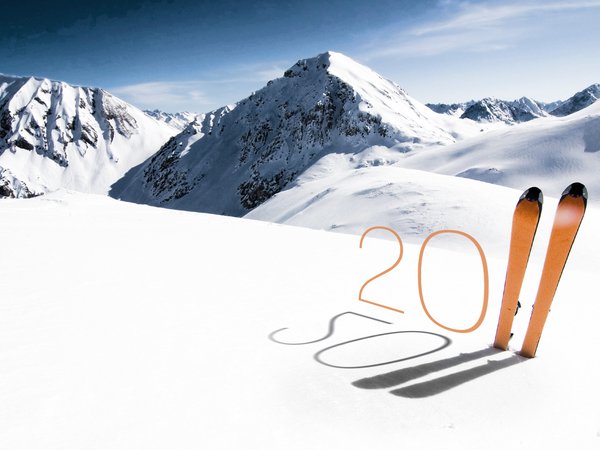 2011, год кошки, год кролика, горы, лыжи, новый год, снег, цифры