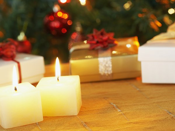 new year, бантики, коробки, ленточки, макро, новый год, огонь, пламя, подарки, праздник, свечи, упаковки
