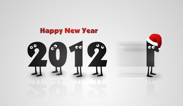 Обои на рабочий стол: 2012, christmas, happy new year, merry, глаза, год, колпак, новый год, праздник, рождество, смена 2011, цифры, число