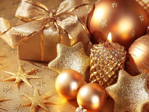 новый год, подарки, праздник, рождество, свеча, украшения, шарики