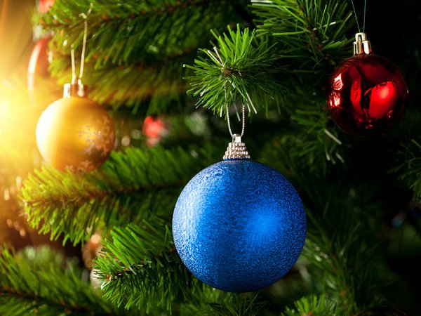 christmas, new year, ветки, елка, золотой, красный, новый год, рождество, синий, шар