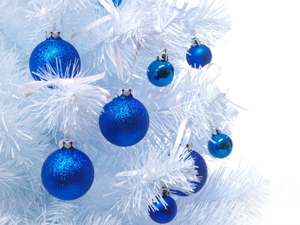 christmas, new year, белая, елка, елочные, игрушки, новый год, рождество, синие, шарики, шары
