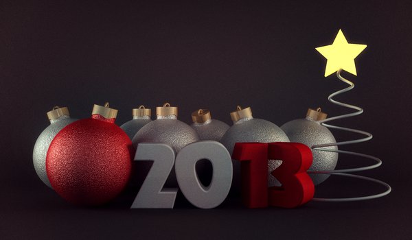 Обои на рабочий стол: 2013, белый, елка, звезда, красный, шары