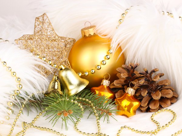 christmas, new year, елочные, звезды, золотой, игрушки, колокольчики, новый год, праздники, рождество, украшения, шар, шишки