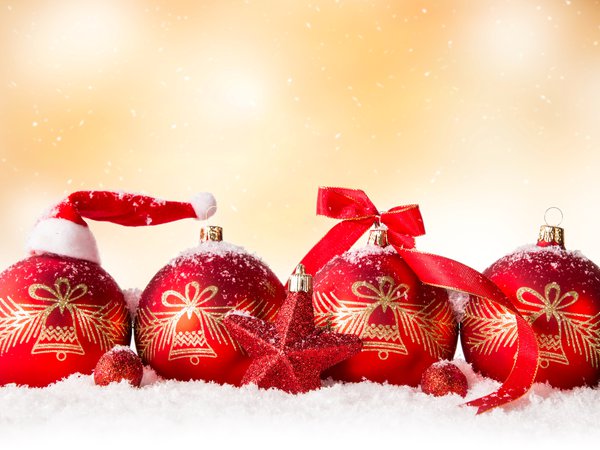 christmas, new year, бант, декорации, елочные, звездочки, золото, игрушки, красные, новый год, рождество, снег, снежинки, узор, шарики, шары