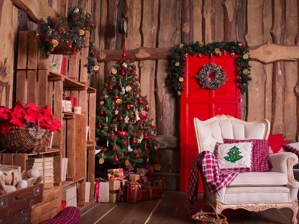 christmas, christmas tree, decoration, design, holiday celebration, home, interior, merry christmas, wood, Xmas, елка, игрушки, комната, новый год, рождество, украшения