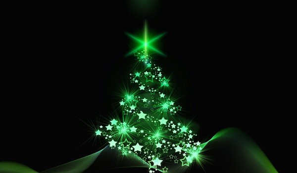 Обои на рабочий стол: елка, зеленый, минимализм, новый год, рождество, черный фон