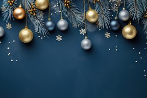 Обои на рабочий стол: background, balls, christmas, decoration, golden, happy, merry, new year, ветки ели, новый год, рождество, снежинки, фон, шары