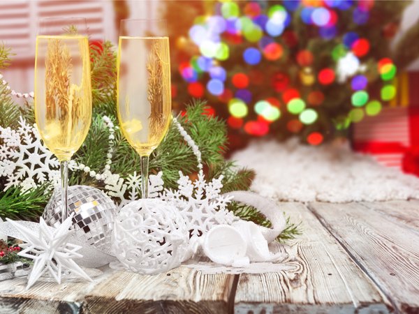 champagne, decoration, happy, new year, бокалы, елка, новый год, рождество