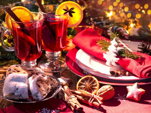 decoration, merry christmas, orange, punch, tea, wine, глинтвейн, новый год, рождество, сервировка
