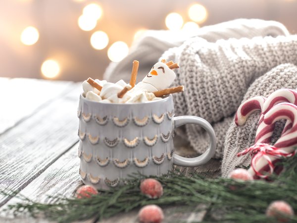 christmas, cup, decoration, fir tree, hot chocolate, marshmallow, merry, mug, vintage, winter, зефирки, какао, кружка, новый год, рождество, украшения