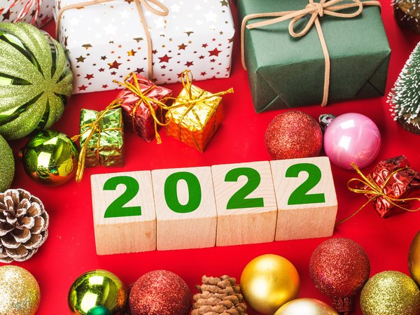2022, кубики, новый год, подарки, цифры, шарики, шары