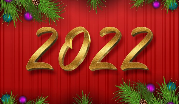 Обои на рабочий стол: 2022, new year, декор, красный, новый год, украшение, фон, цифры, шары