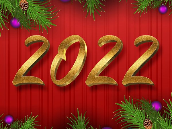 2022, new year, декор, красный, новый год, украшение, фон, цифры, шары