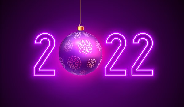 Обои на рабочий стол: 2022, новый год, рождество, фиолетовый фон, цифры, шар, шарик