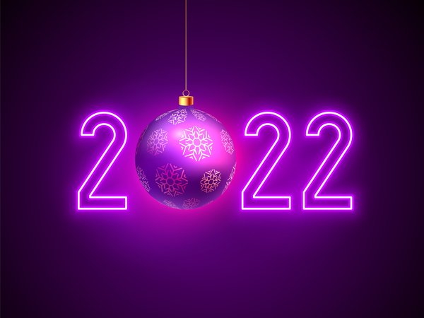 2022, новый год, рождество, фиолетовый фон, цифры, шар, шарик