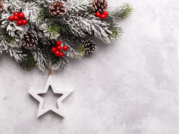 christmas, decoration, fir tree, happy, merry, new year, snow, star, ветки ели, новый год, рождество, снег