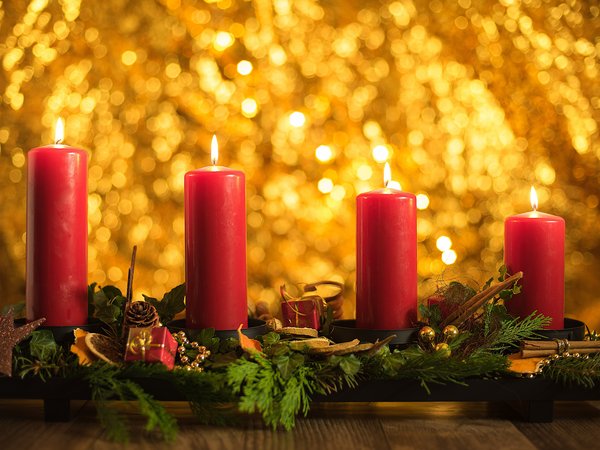 блики, декорация, композиция, новый год, рождество, свечи, фон
